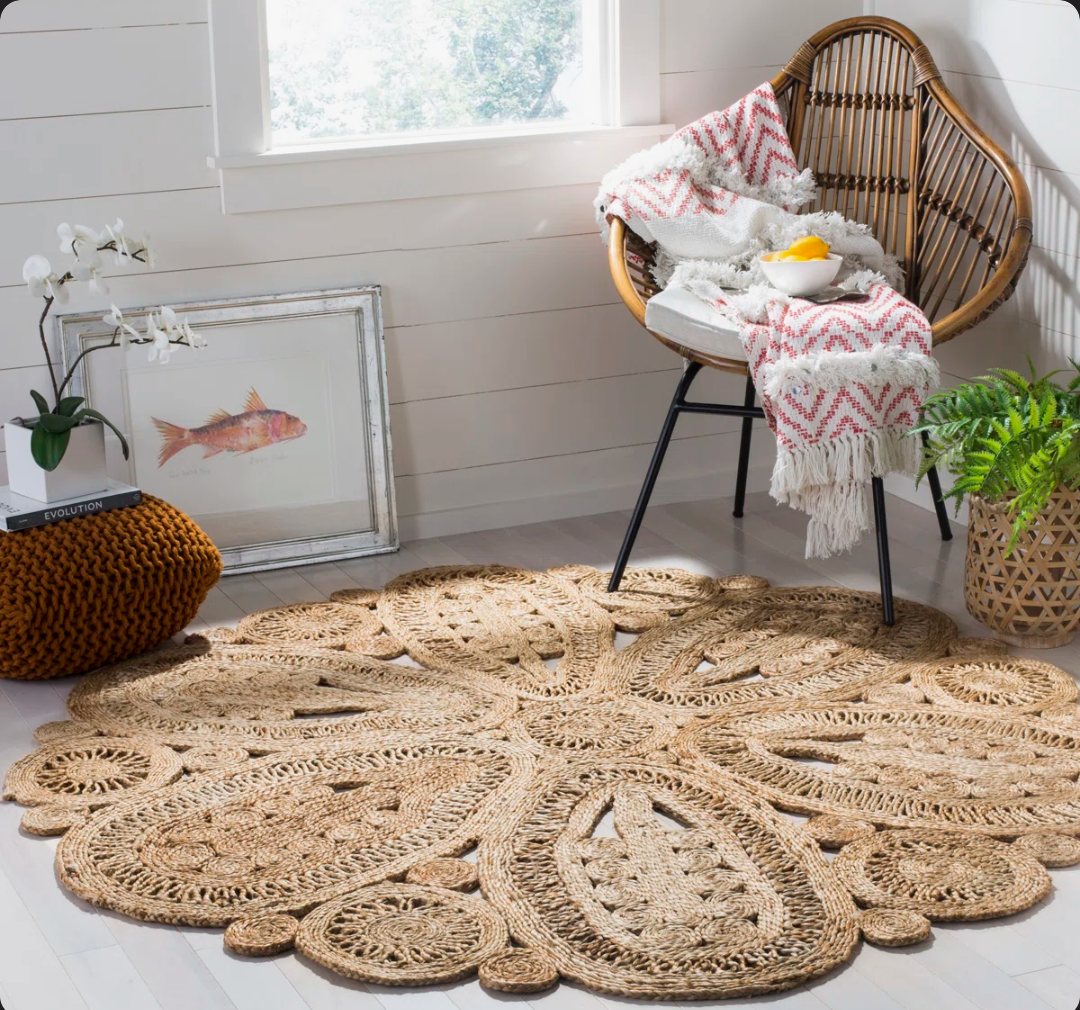 RENTAL - Floral Jute Rug 6' in diameter