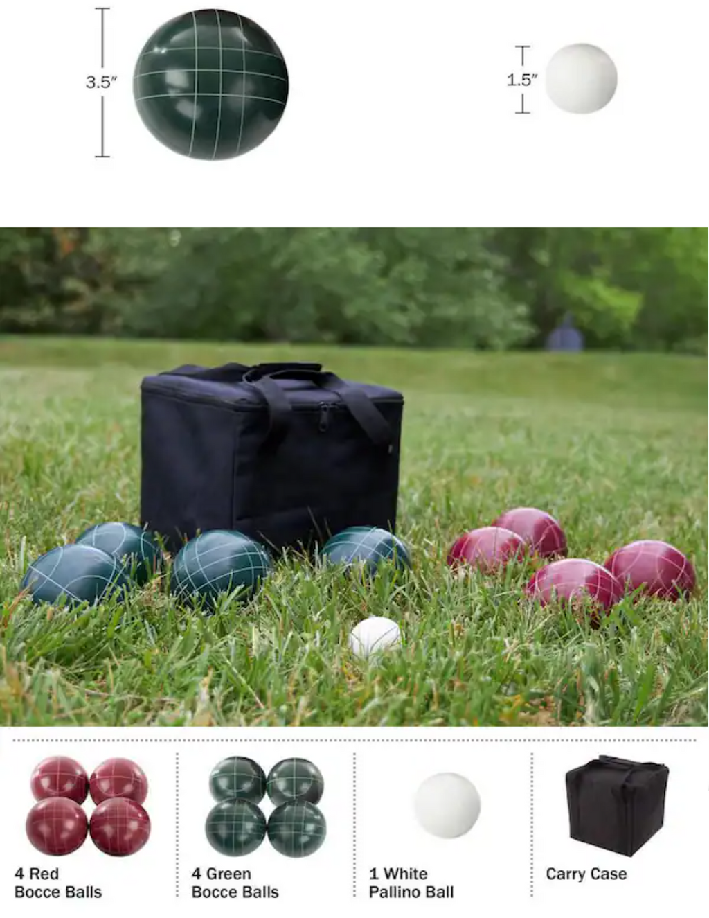 RENTAL - Bocce Balls
1.5" (Pallino), 3.5" (bocce balls)