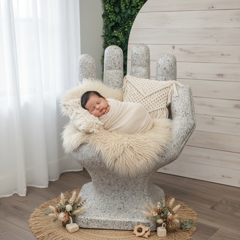 Infant photoshoot with granite hand chair - variation 3