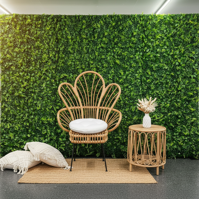 Peacock Chair with Greenery Backdrop