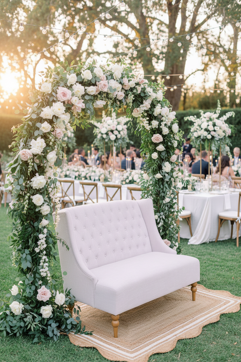 White Settee – Garden Wedding